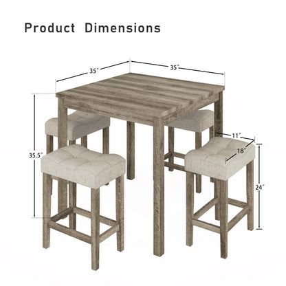 allamazing 5-Piece Counter Dinner Height Table Set, Indoor Modern Rectangular Dining Table Furniture Set for Kitchen, 35 inch Dining Table with 4 stools (Natural)