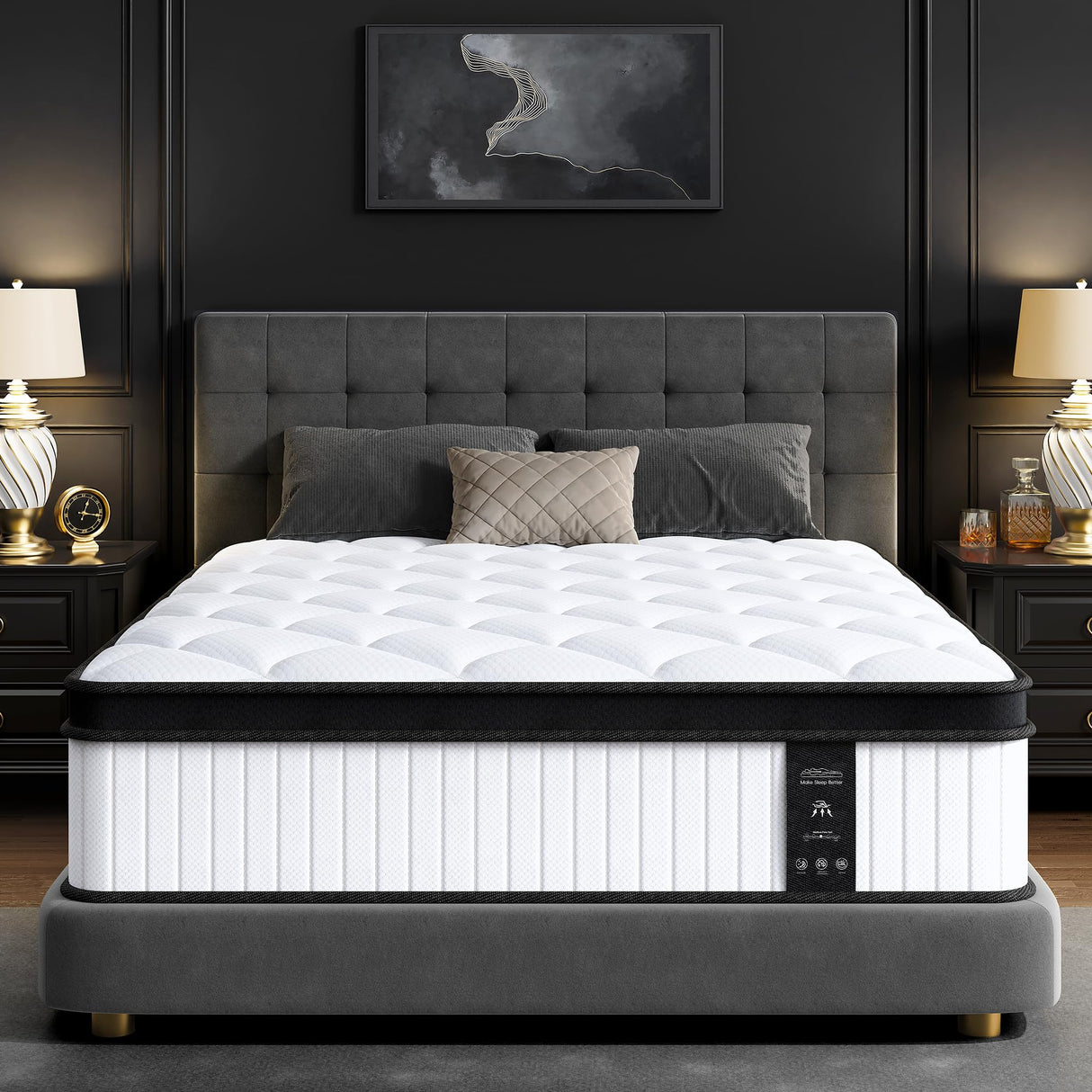 WFGEY King Size Mattress, 12 Inch King Mattress in a Box with Memory Foam and Individual Pocket Springs, Motion Isolation, Pressure Relief, Medium Firm Feel, Cool & Comfortable Sleep, Breathable WFGEY