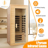 SALUSHEAT Far Infrared Sauna, 1 Person Infrared Sauna, Canadian Hemlock Wood 1290W Low-EMF Infrared Saunas for Home with Control Panel, Bluetooth Speakers, Reading Lamp SALUSHEAT