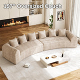 157" Oversized Curved Cloud Couch Sectional Sofa, Luxury Chenille Sofa with Extra Deep & Wide Seat, Modern Curved Couch for Living Room with 6 Throw Pillows, No Assembly Needed Brown OUYESSIR