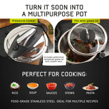 Universal 6.3 Quart / 6 Liter Stainless Steel Easy Use Pressure Cooker + Extra Glass Lid, Induction Compatible, Pressure Cooker & Multipurpose Pot, 7 servings, Pressure Canner universal