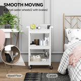 Steehoom 3-Tier Utility Rolling Cart with Cover Top Board, Mobile Utility Cart with Lockable Casters Multi-Functional Storage Trolley for Office, Bathroom, Kitchen, Garden, Laundry Room (White) Steehoom