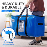 TAILI Extra Large Moving Bags, 4 Pack Blue Heavy Duty Totes For Storage with Visible Window, Wrap Around Handles, Storage Bags for Space Saving, Alternative to Moving Boxes TAILI