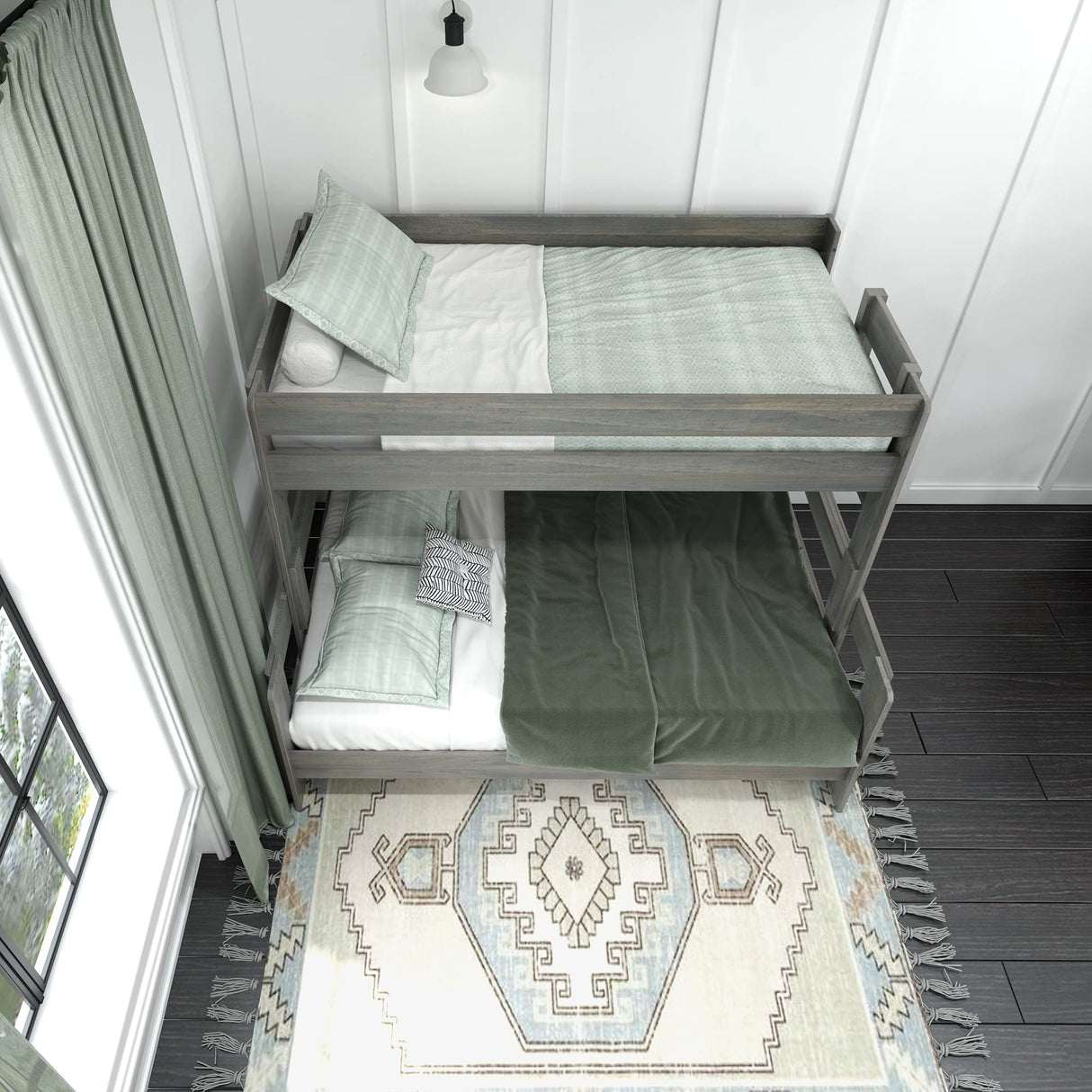 Max & Lily Twin-Over-Full Solid Wood Bunk Bed in Driftwood Finish Max & Lily