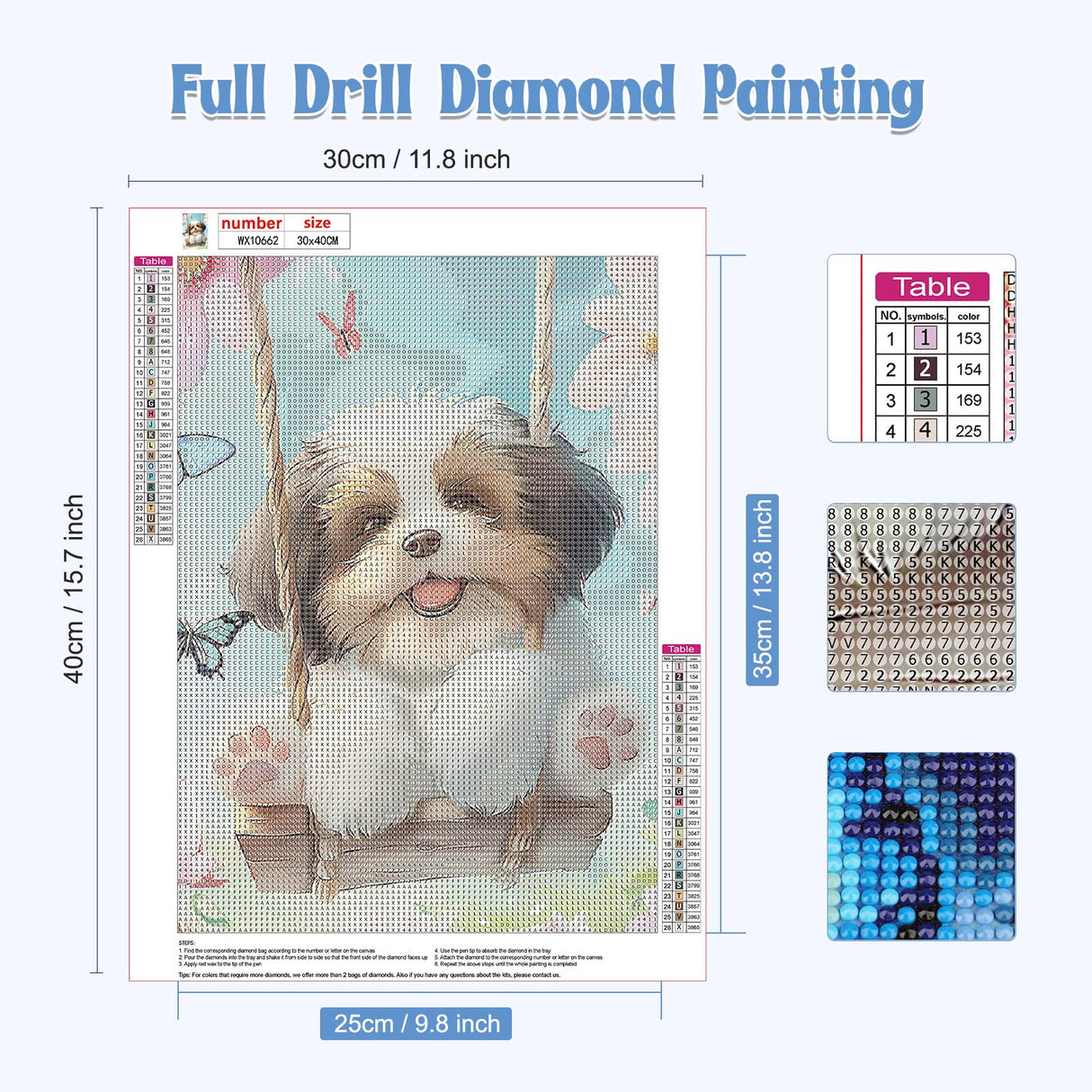 NAIMOER Puppy Diamond Painting Kits for Adults, DIY 5D Diamond Painting Dog Play on The Swing, Full Drill Diamond Art Kits Holiday Art Pictures Perfect for Home Wall Decor 30x40cm NAIMOER
