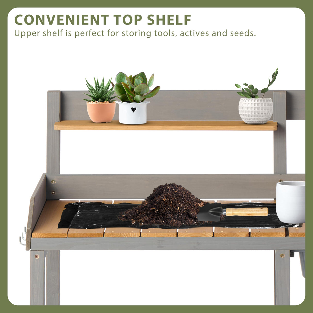 Wooden Potting Bench Table with Sink,Outdoor Garden Table Work Bench with Shelf, Workstation for Outside Lawn Patio Wood-Natrl