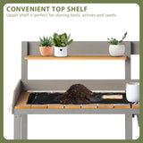 Wooden Potting Bench Table with Sink,Outdoor Garden Table Work Bench with Shelf, Workstation for Outside Lawn Patio Wood-Natrl