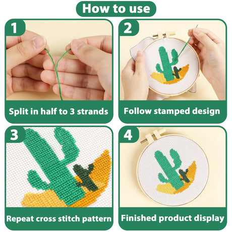 ZOIIWA 6PCS Cross Kits for Beginners DIY Embroidery Kit for Kids Adults Boho Cross Kits Christmas Birthday Gift Abstract Landscape Needlepoint Patterns with 2 Embroidery Hoops Craft Supplies ZOIIWA