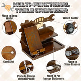 B1ykin Father's Day Wooden Nightstand Organizer - Wood Phone Docking Station Wallet Watch Stand Key Holder, Bedside Charging Station Organizer Men Gift Anniversary Birthday for Husband Dad Grandpa B1ykin