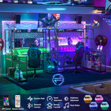 armocity 63'' L Shaped Gaming Desk with LED Lights & Power Strips, Reversible Gaming Table Desk with Hutch, L-Shaped PC Gaming Desk with Storage Shelves, L Desk for Gaming with Monitor Stand, Black armocity