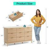 LINSY Fluted 9 Drawer Dresser for Bedroom, 58" Wide Mid-Century Modern Tall Chest of Drawers, Deep Storage Dresser with Curved Corner Design, Large Accent Wood Cabinet for Bedroom, Oak LINSY