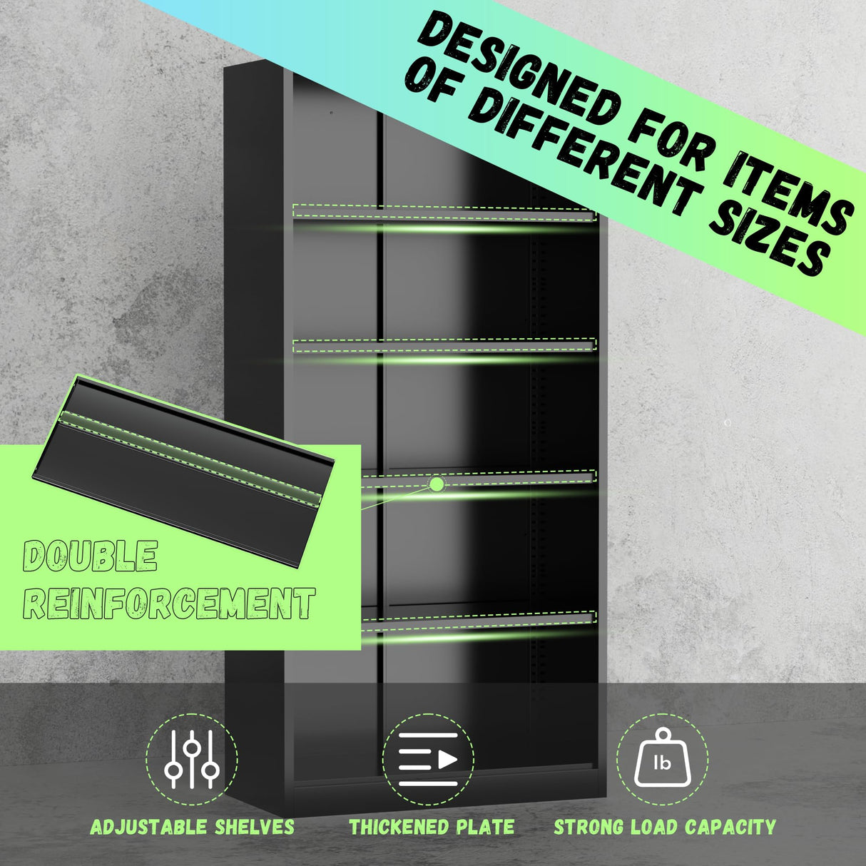 INTERGREAT Black Metal Storage Cabinet, 72" Locking Steel Cabinets with 2 Door and 4 Adjustable Shelves, Tall Metal Cabinet for Home Office, Garage, Warehouse INTERGREAT