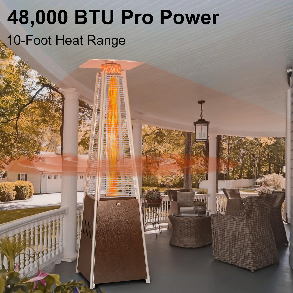 Hykolity Pyramid Patio Heater, 48000 BTU Glass Tube Propane Patio Heater with Wheels and Cover, Outdoor Propane Heaters for Patio, Backyard, Garden, Porch, and Pool, Bronze hykolity