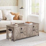 HOOBRO 47.2" Litter Box Enclosure for 2 Cats, Hidden Litter Box Furniture with Double Rooms, Wooden Cat Litter Box Enclosure, Dual Litter Box Design, Large Cat House for 2 Cats, Greige BG32MW01 HOOBRO