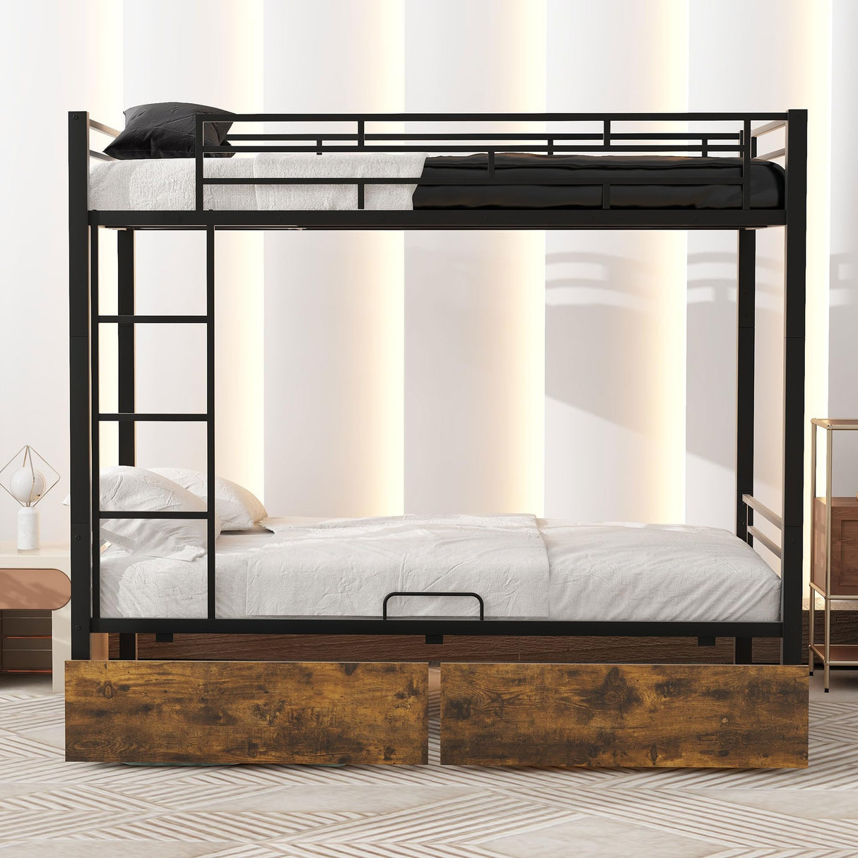 LUKEEHOM Metal Bunk Bed Twin Over Twin Convertible Twin Bunk Beds into 2 Individual Twin Size Bed with 2 Storage Drawers, No Box Spring Needed, Black LUKEEHOM