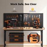 CAMMOO 60" Work Bench Adjustable Height with Storage Shelf, Max Load 2000 LBS Heavy Duty Rubberwood Tabletop with Pegboard, LED Light, Built-in Power Strip for Woodworking Shop, Garage, Home CAMMOO