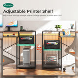 AODK Computer Desk, 48 Inch Gaming Desk with Led Lights & Power Outlet, Office Desk with Printer Storage Shelves, Reversible Desk with Monitor Shelf & Headphone Hook, Grey Oak AODK