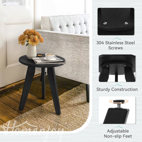 Homenjoy HDPE Outdoor Side Table, Small Round Side Table Weather-Resistant, Outdoor Side Tables for Patio, Porch, Deck, End Table for Plant Stand, Living Room, Bedroom, Black Homenjoy