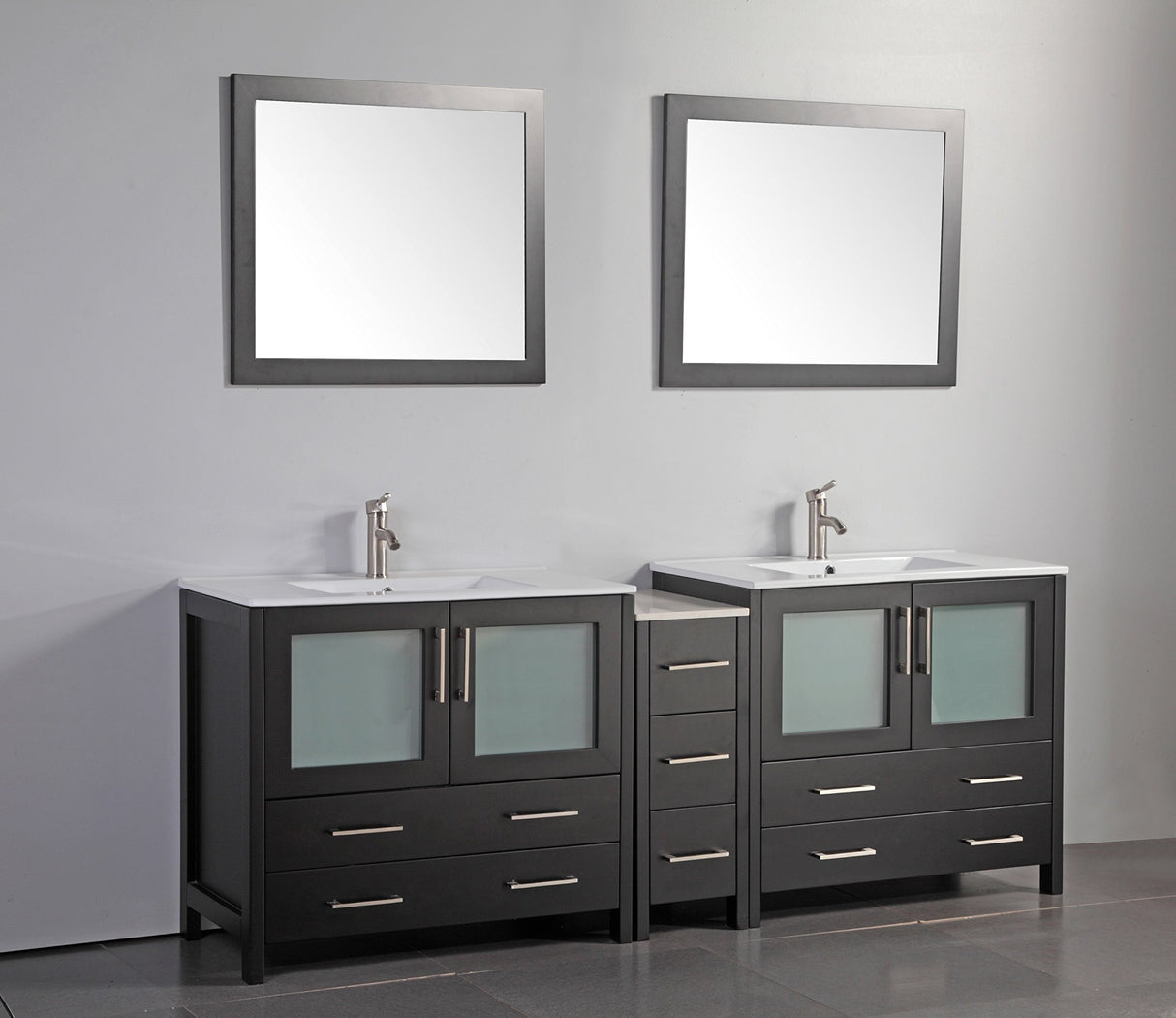 Vanity Art 84 Inch Under Mount Double Sink Bathroom Vanity Cabinet with 2 Mirrors, Ceramic Top Bathroom Cabinet Compact Set with 7 Dovetail Storage Drawers and Brushed Nickel Handles, VA3036-84-E Vanity Art