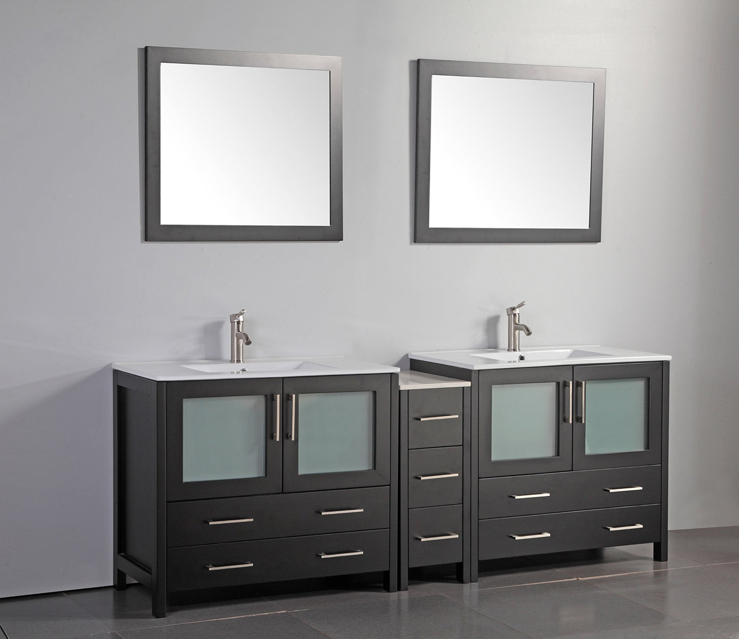 Vanity Art 84 Inch Under Mount Double Sink Bathroom Vanity Cabinet with 2 Mirrors, Ceramic Top Bathroom Cabinet Compact Set with 7 Dovetail Storage Drawers and Brushed Nickel Handles, VA3036- - WoodArtSupply