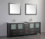 Vanity Art 84 Inch Under Mount Double Sink Bathroom Vanity Cabinet with 2 Mirrors, Ceramic Top Bathroom Cabinet Compact Set with 7 Dovetail Storage Drawers and Brushed Nickel Handles, VA3036-84-E Vanity Art