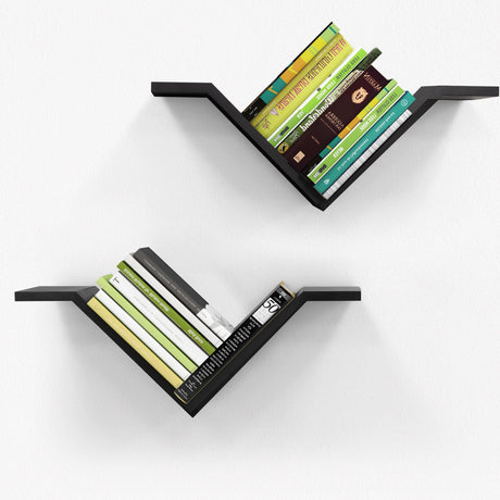 Mazjoaru Book Shelf for Wall Set of 2, Modern Hanging Bookshelf Wall Mounted Desktop Book Shelves Black Organizer for Bedroom Livingroom Office Mazjoaru