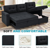 Lyngins L Shaped 3 Seat Sofa Bed with Storage, 86" Sleeper Sofa Couch with Pull Out Chaise Sectional Couch for Apartment, Bedroom, Living Room, Black Lyngins