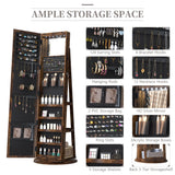 LVSOMT LED Full-Length Mirror Jewelry Armoire for Women, Free Standing Mirror with Jewelry Storage, 360° Swivel Jewelry Cabinet for Bedroom, Dressing room (Retro Brown) LVSOMT