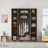 Merax 4 Doors Storage Wardrobe with Hanging Rail, Large Wardrobe Closet with 1 Drawer, Wooden Wardrobe Closet Organizer with Top Cabinet for Bedroom, Laundry Room, Gray Merax