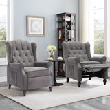 IPKIG Wingback Pushback Recliner Chair - Mid Century Recliner Armchair with Massage and Heat, Rivet Decoration, Button-Tufted Back, Solid Wood Legs for Living Room, Bedroom, Office(Brown) IPKIG
