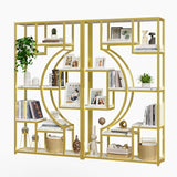 Modern Book Shelf, White and Gold Bookshelf, 70.8 Inch Tall Etagere Bookcase, Set of 2 Geometric Display Shelves for Living Room, Bookcases/Bookshelf with Metal Frame for Home Office HolliWill