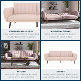 Novogratz Brittany 82 Inch Futon Sofa Bed in Faux Leather, Upholstered Couch Sleeper with Tufted Back, Mid-Century Modern Design, Pink Novogratz