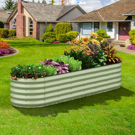 Pattiumo Oval 8x2x1.5 FT Galvanized Raised Garden Bed Kit, 31 in 1 Large Metal Planter Box for Outdoor Gardening, 18” Garden Bed for Vegetables Flower Herb(Sage Green) Pattiumo