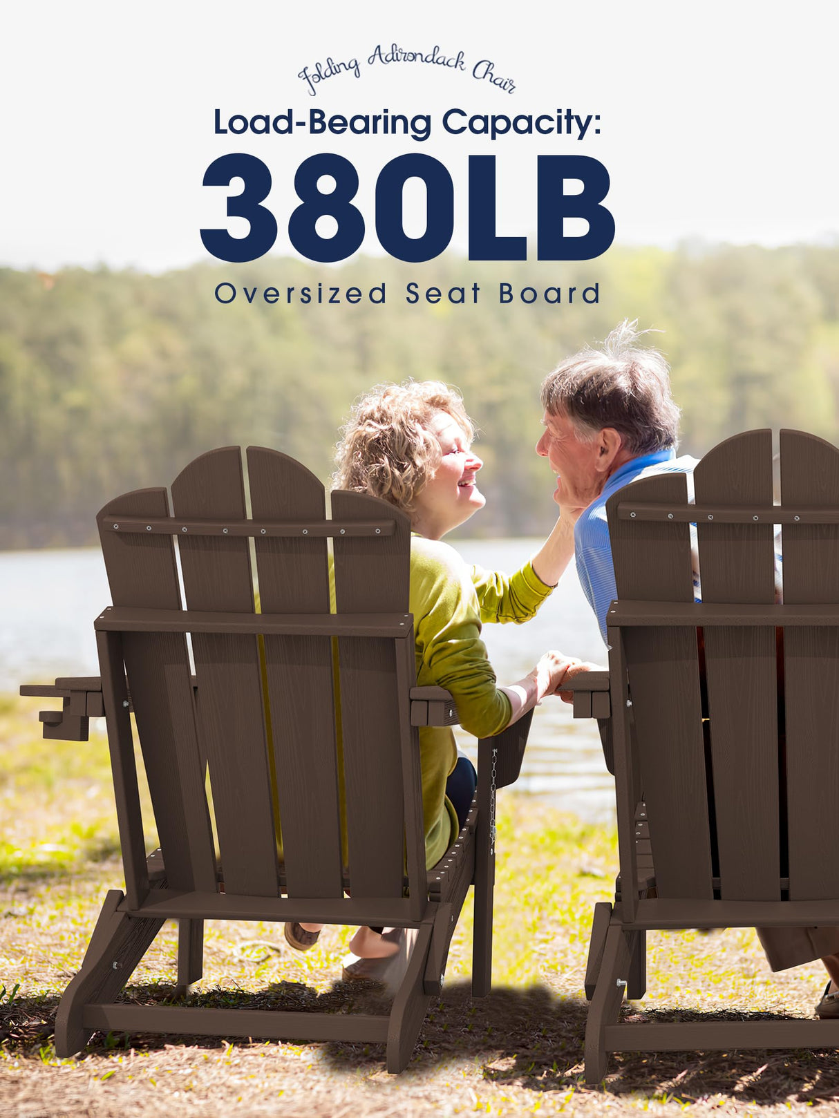 KINGYES Adjustable Folding Adirondack Chair, HDPE Reclining Adirondack Chair with Cup Holder, All Weather Resistance Embossing Oversize Adirondack Outdoor Chair, Brown KINGYES