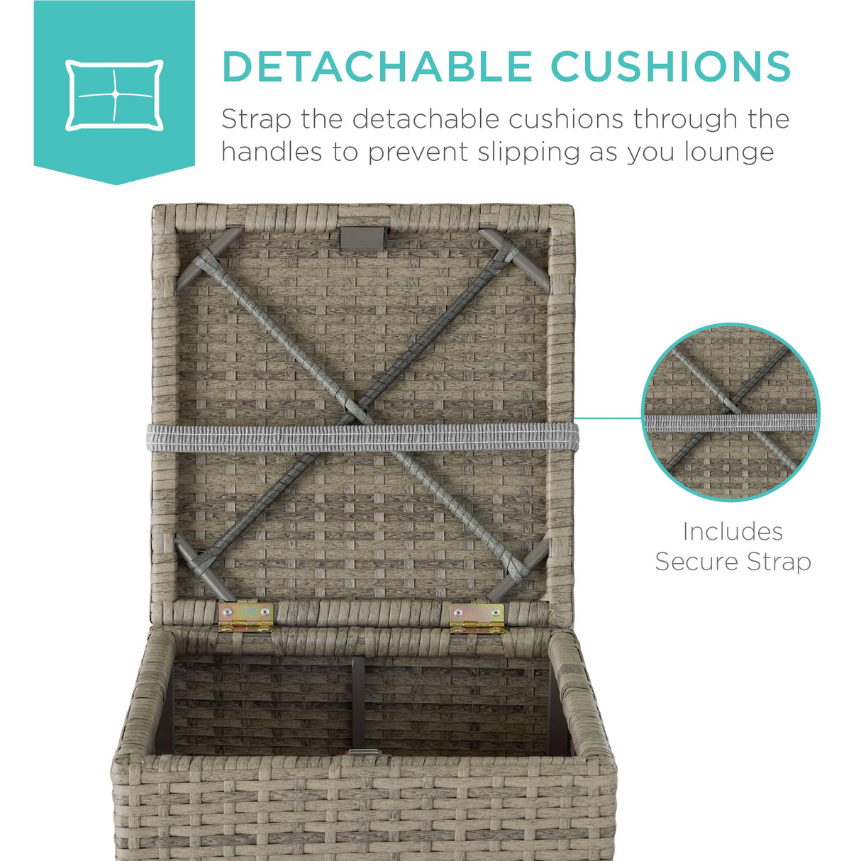 Best Choice Products Set of 2 Wicker Ottomans, Multipurpose Outdoor Furniture for Patio, Backyard, Additional Seating, Footrest, Side Table w/Storage, Removable Cushions - Cement Gray/Taupe Best Choice Products