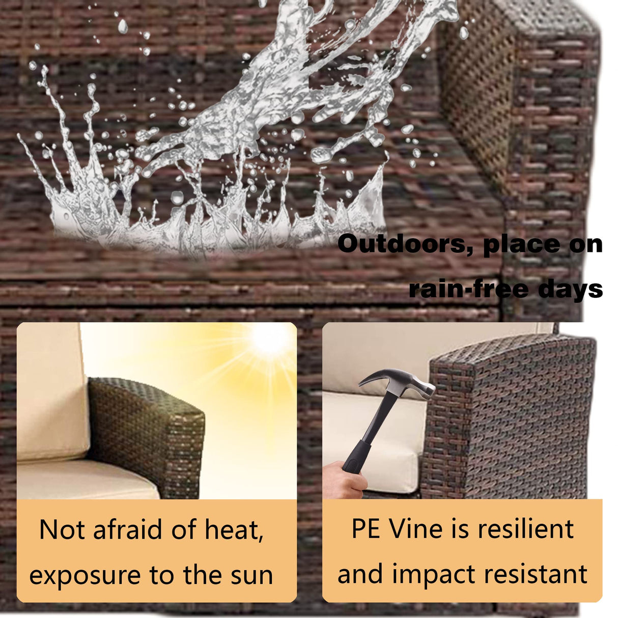 4 Pieces Patio Conversation Set, Outdoor PE Rattan Wicker Sofa Furniture Set with Soft Cushions and Glass Coffee Table for Backyard Lawn Garden Balcony Porch Poolside,Brown PayLessHere