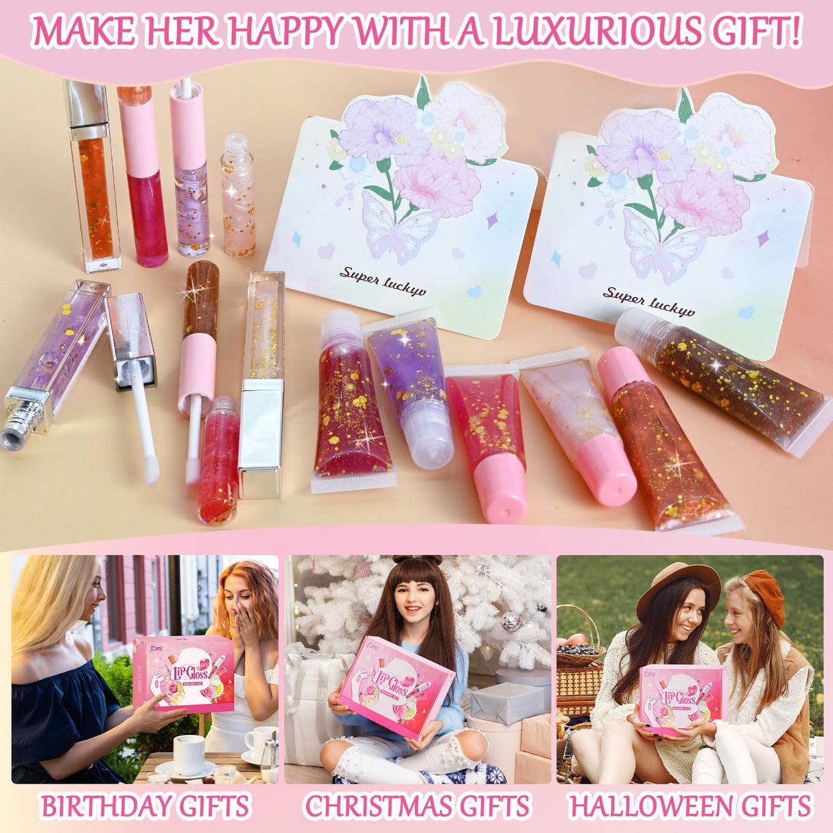 JCOOS Lip Gloss Making Kit, Make Your Own Lip Gloss Kit for Women Beginner, Girls, Diy Lipgloss Making Kits Lip Oil, Moisturizing Base, Pigments, Tubes, Women Gifts Unique, Popular Teen Girl Stuff Jcoos