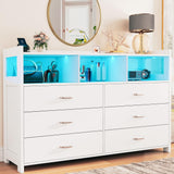 Alohappy 6 Drawer Dresser for Bedroom, LED Dresser Chest of Drawers with Power Outlets, Modern White Dresser for Bedroom, Living Room, Entryway, Hallway Alohappy