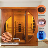 Smartmak Far Infrared Two Person Wood Sauna, Canadian Red Cedar Home Luxurious Wooden Spa Room with Recliner, 3400W Indoor Sauna Detox Therapy with Bluetooth Speaker, Light, Oxygen Bar, 9 Heaters Smartmak