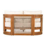 Merax 4-Piece Patio Premium Acacia Wood Outdoor Furniture Set,All Weather Curved Tub Design with Woven Rope Accents Loveseat Chairs and Table for Backyard, Balcony and Deck,Teak+ Beige Merax