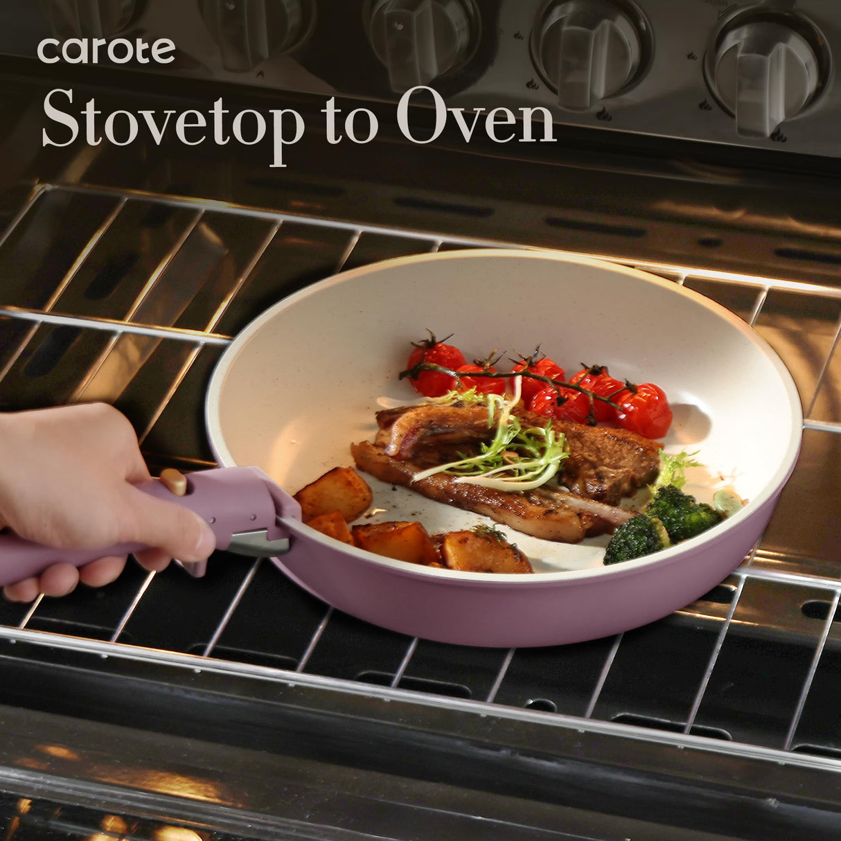 CAROTE 19pcs Pots and Pans Set, Nonstick Cookware Set Detachable Handle, Induction Kitchen Cookware Sets Non Stick with Removable Handle, RV Cookware Set, Gold and Purple CAROTE