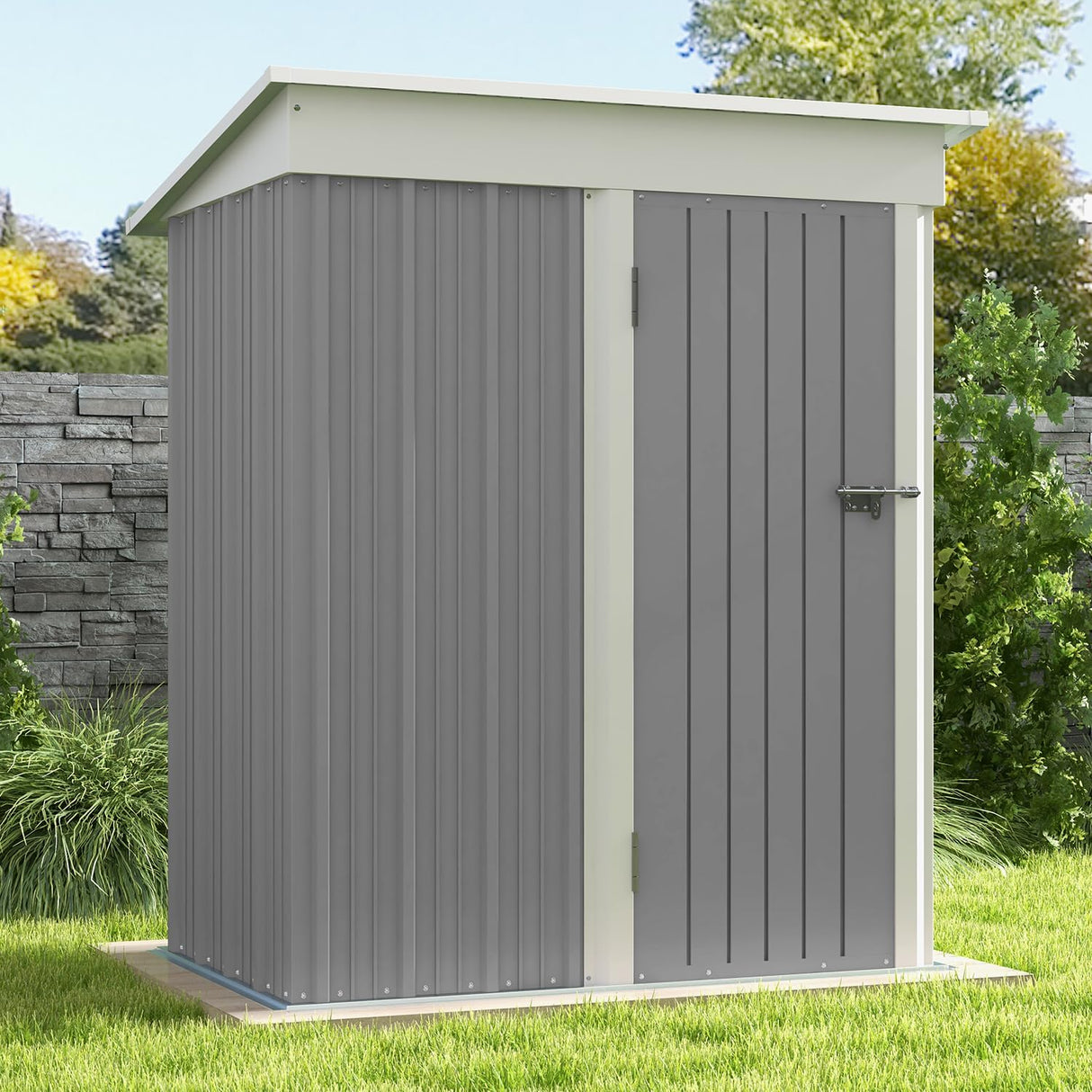 Patiowell 5x3 FT Outdoor Storage Shed, Garden Tool Shed with Sloping Roof and Lockable Door, Metal Shed for Backyard Garden Patio Lawn, Gray Patiowell