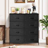 8-Drawer Dresser for Bedroom, Anti-Tip Tall Storage Organizer Chest of Drawers with Wooden Top and Metal Frame Fabric Bins for Closet, Living Room, Hallway, Entryway, Black SageNest