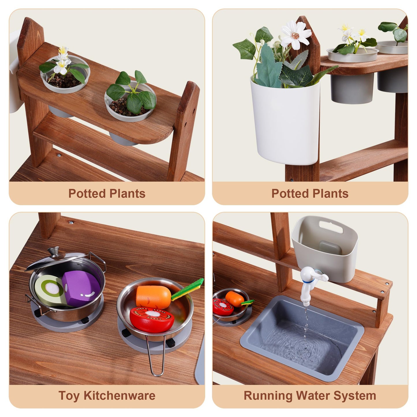 ROBUD Mud Kitchen for Kids Outdoor, Wooden Outdoor Play Kitchen, Kids Mud Kitchen with Removable Sink & Faucet, Monteeori Toys for Children Ages 3+ Years, WG404