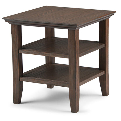 SIMPLIHOME Acadian SOLID WOOD 19 Inch Wide Square Transitional End Table in Farmhouse Brown, For the Living Room and Bedroom - WoodArtSupply