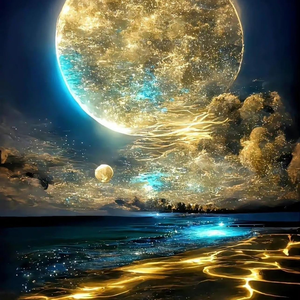 KINPLUB Moon Diamond Painting Kits for Adults, 5D Moonlight Beach Diam ...