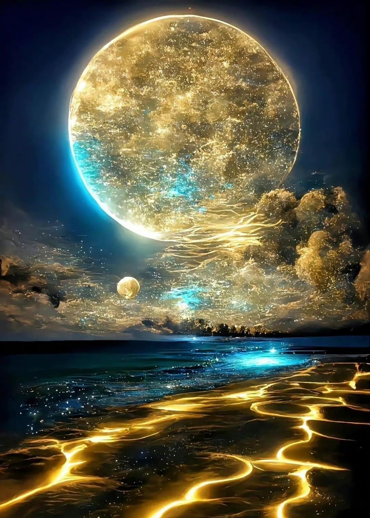 KINPLUB Moon Diamond Painting Kits for Adults, 5D Moonlight Beach Diamond Art Kits for Beginners, DIY Full Round Drill Seaside Landscape Paint with Diamond Dots, Home Wall Decor 12 x 16 Inch KINPLUB