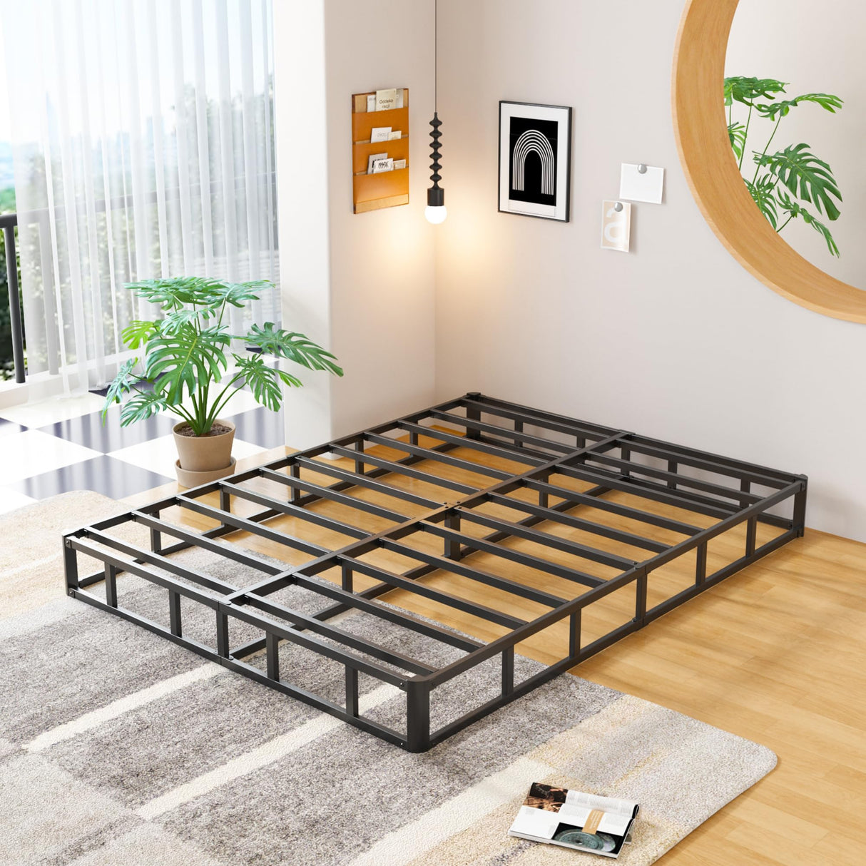 EMODA King Box Spring 8 Inch Heavy Duty Bed Base Metal Mattress Foundation with Fabric Cover, 3000lbs Max Weight Capacity, Noise Free, Easy Assembly EMODA