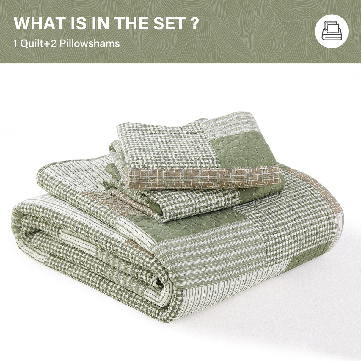 SahSahCasa Quilt King Size, King Quilt Set, 100% Cotton King Quilt Bedding Set Bedspreads, Farmhouse Patchwork Quilt, Plaid Reversible Lightweight Rustic Bedspread, Green/Brown, 3Pcs SahSahCasa