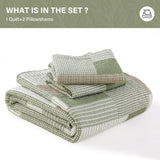 SahSahCasa Quilt King Size, King Quilt Set, 100% Cotton King Quilt Bedding Set Bedspreads, Farmhouse Patchwork Quilt, Plaid Reversible Lightweight Rustic Bedspread, Green/Brown, 3Pcs SahSahCasa